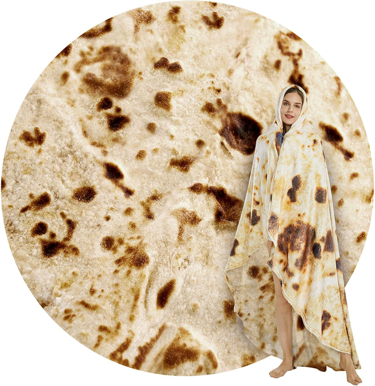 Burritos Tortilla Throw Blanket (Brown), Novelty Funny Round Blanket for Kids &amp; Adults, Soft Flannel Tortilla Wrap Blanket（47",Baby）