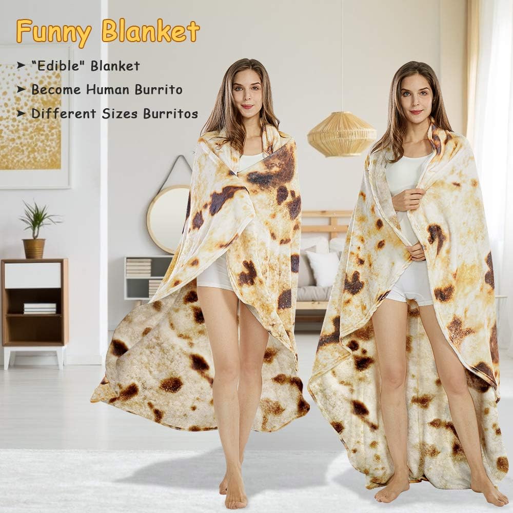 Burritos Tortilla Throw Blanket (Brown), Novelty Funny Round Blanket for Kids & Adults, Soft Flannel Tortilla Wrap Blanket（47",Baby）