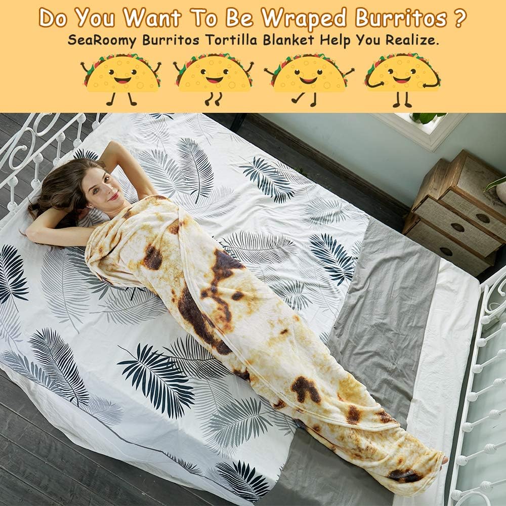 Burritos Tortilla Throw Blanket (Brown), Novelty Funny Round Blanket for Kids & Adults, Soft Flannel Tortilla Wrap Blanket（71", Adults）
