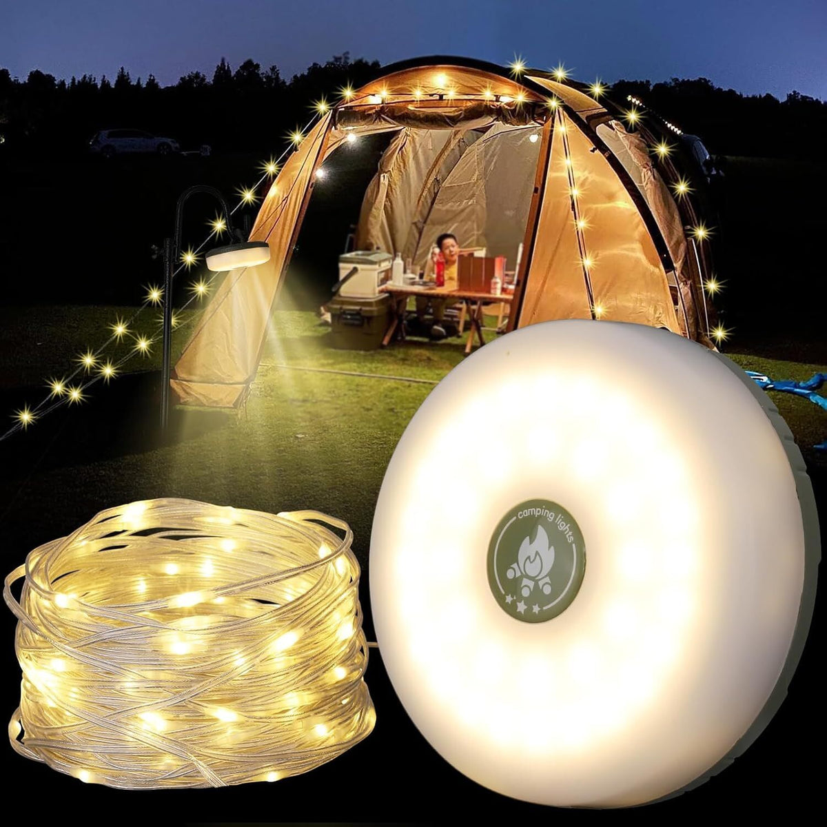 Solar Camping String Lights: 5-Mode IPX4 Waterproof USB/Solar Powered 2-in-1 for Outdoor Tents, Hiking &amp; Party Decor