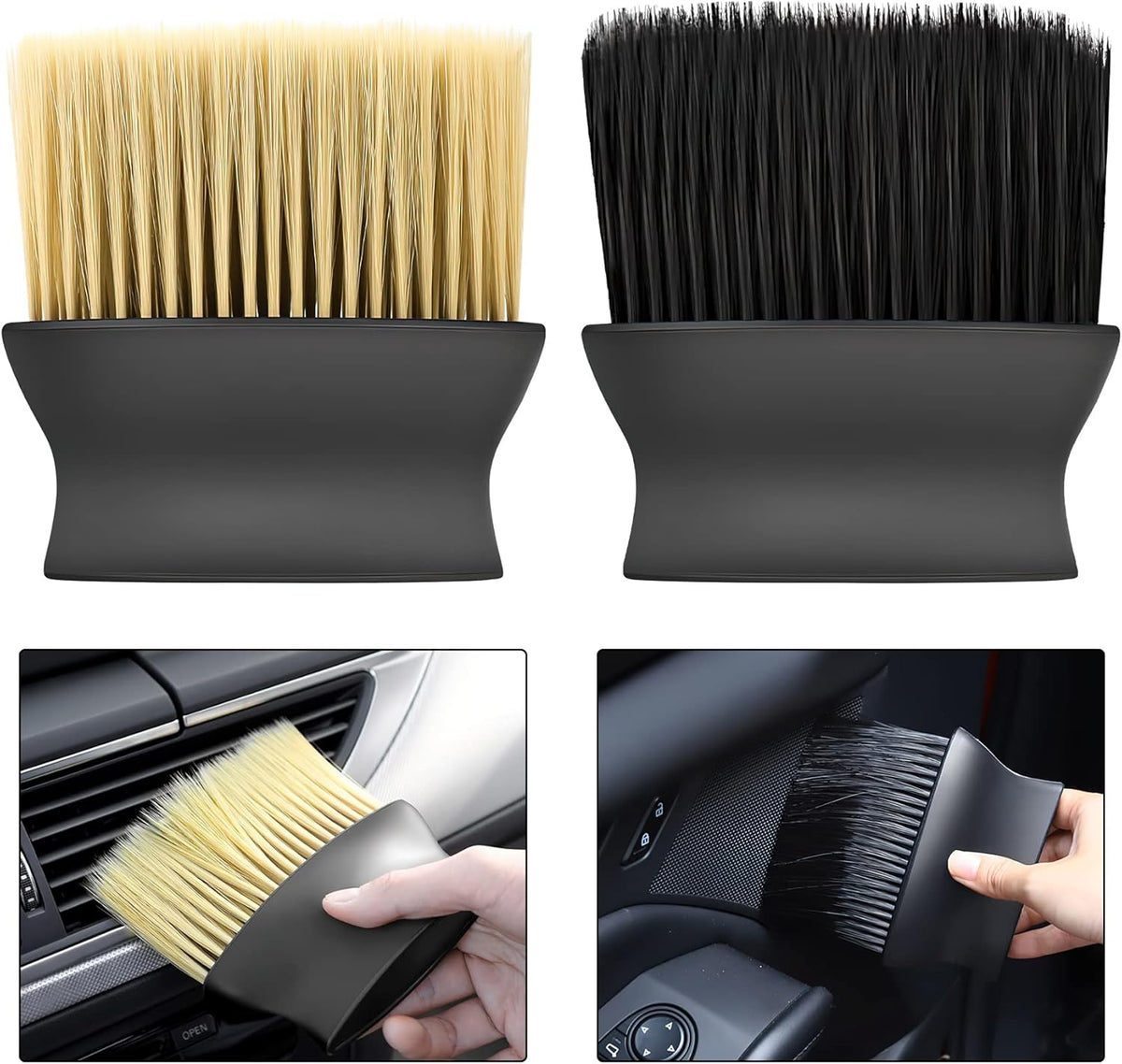 Yellow &amp; Black Car Detailing Brush Set (2-Pack): Soft Bristle Dust Cleaners for Air Vents, Dashboard &amp; Home Use