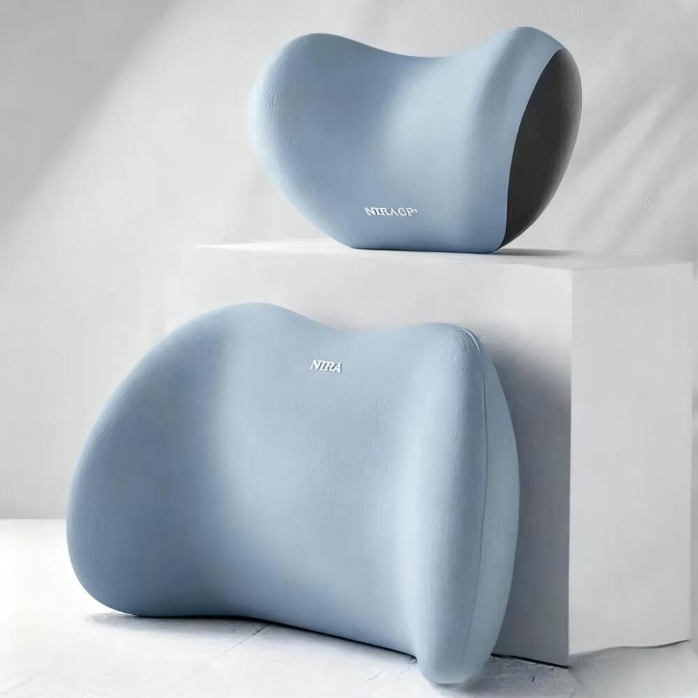 Christmas gift Car Headrest &amp; Lumbar Support Set, Ergonomic Plush Cushion for Driver &amp; Passenger, Comfort &amp; Spine Protection for Long Drives（blue）