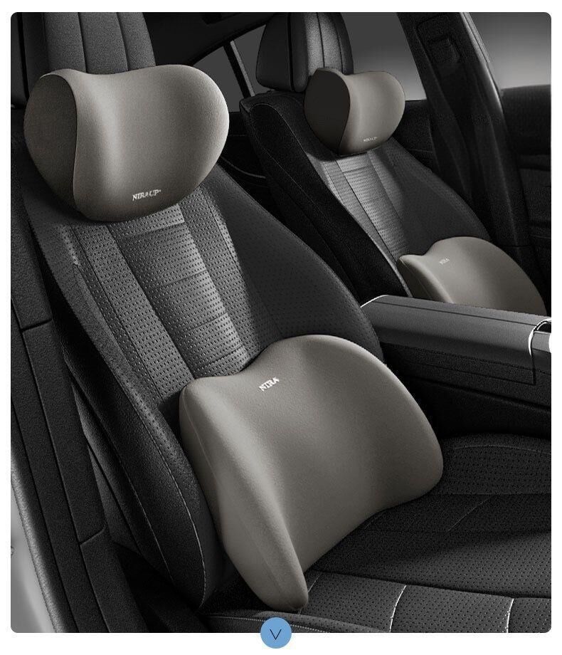 Christmas gift Car Headrest & Lumbar Support Set, Ergonomic Plush Cushion for Driver & Passenger, Comfort & Spine Protection for Long Drives（brown）