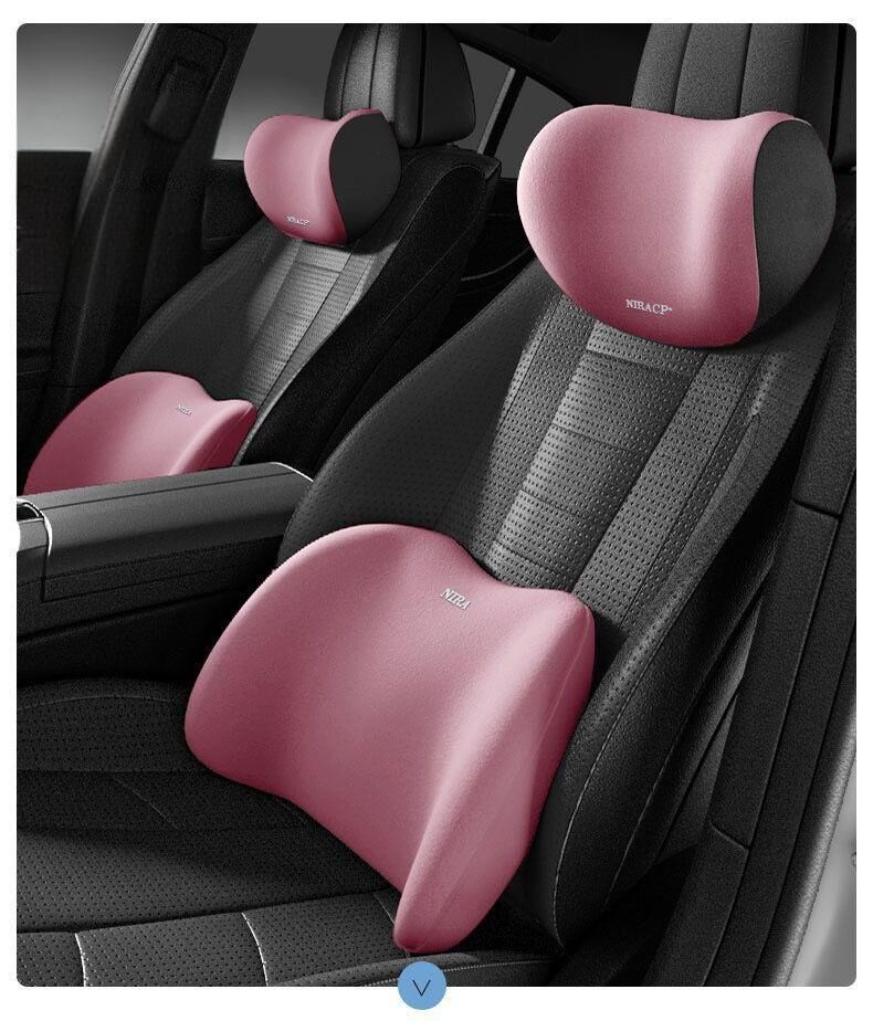 Christmas gift Car Headrest & Lumbar Support Set, Ergonomic Plush Cushion for Driver & Passenger, Comfort & Spine Protection for Long Drives（pink）