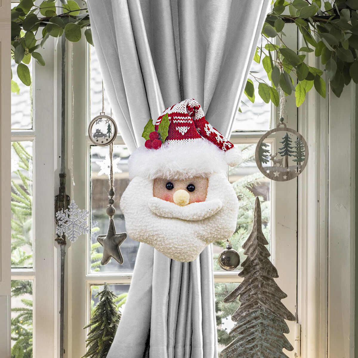 Christmas gift Warm Christmas Atmosphere - Festive Curtain Tie Decorations - Santa &amp; Snowman Designs - Cozy Knitted Fabric（Santa Claus）