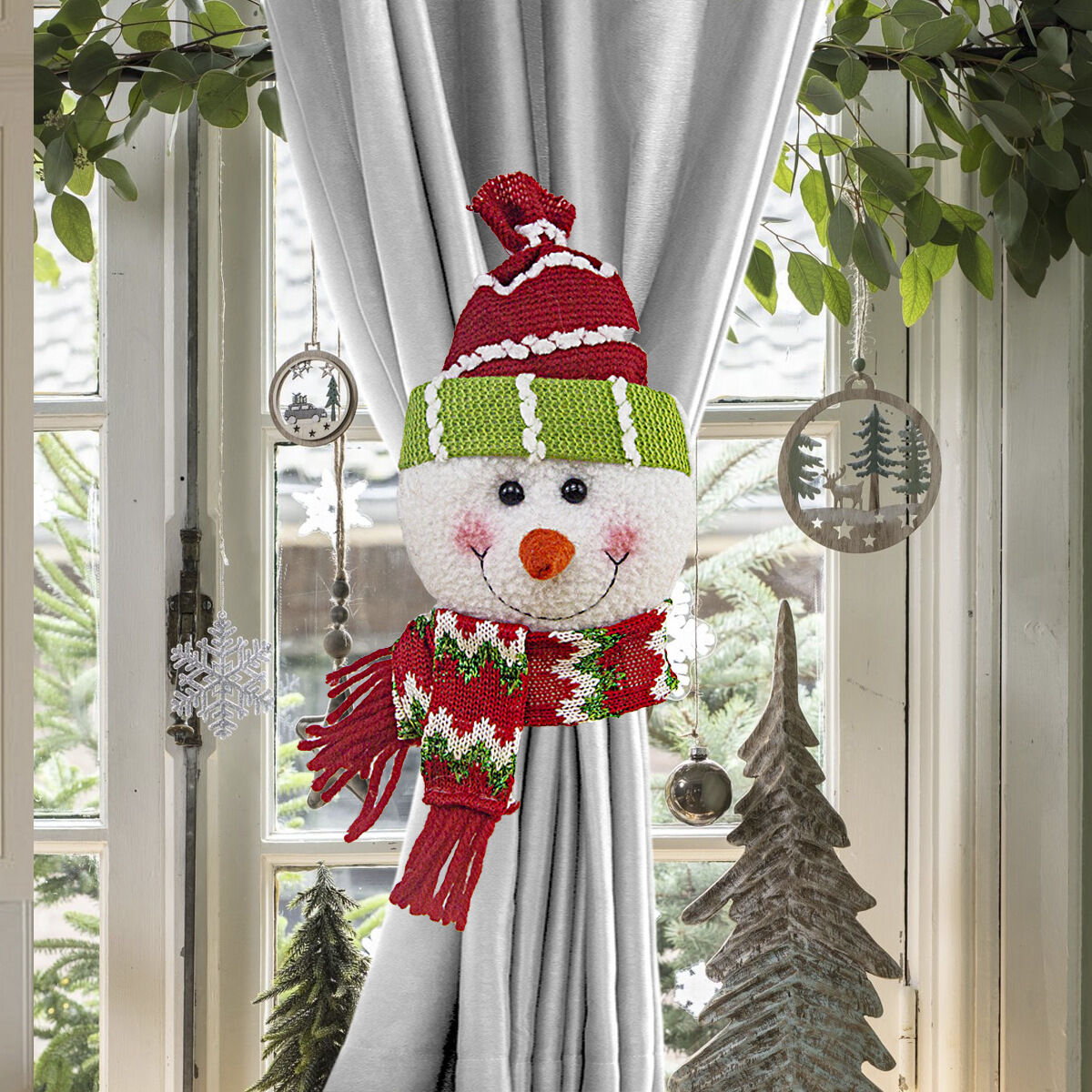 Christmas gift Warm Christmas Atmosphere - Festive Curtain Tie Decorations - Santa &amp; Snowman Designs - Cozy Knitted Fabric（snowman）