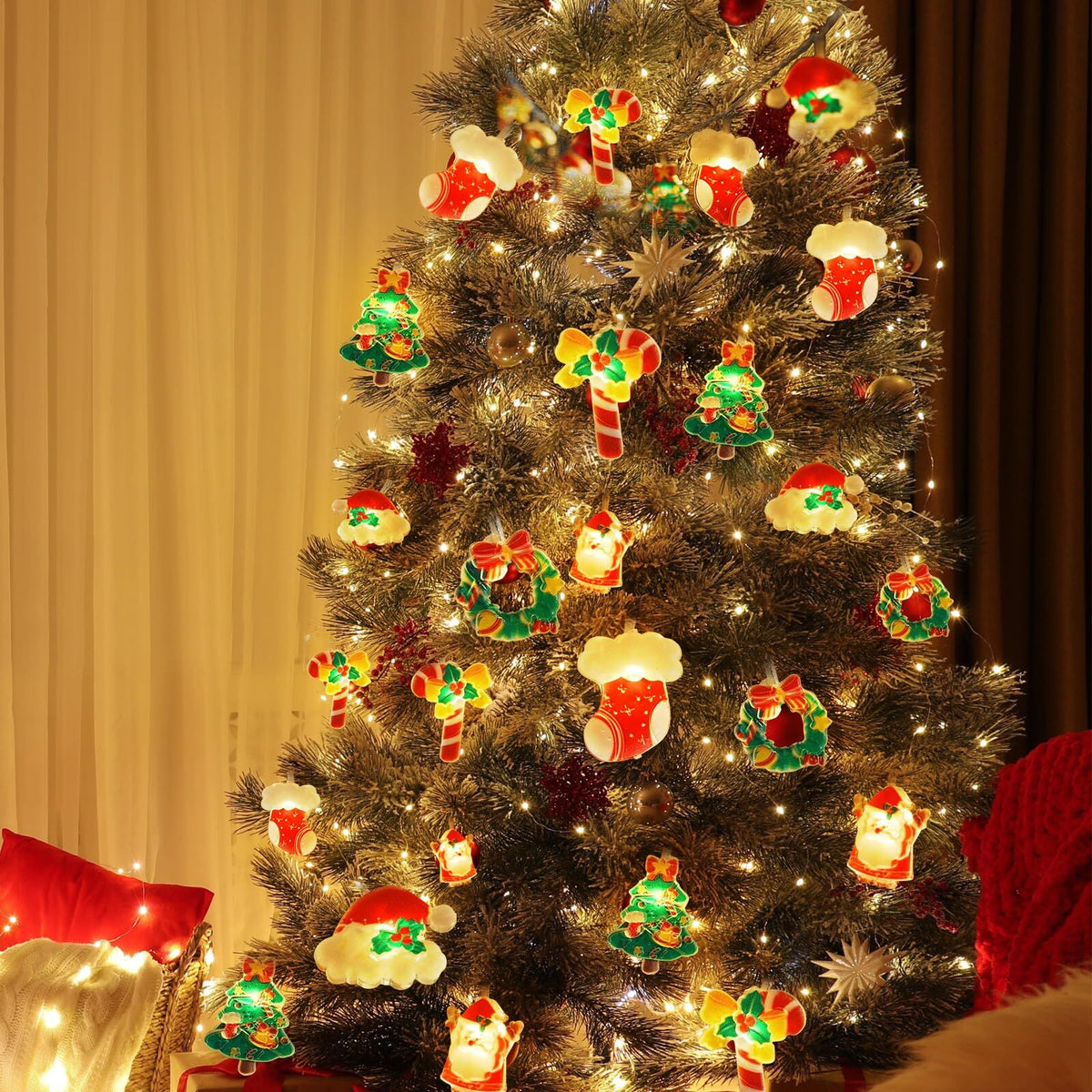 6M 40-LED Christmas Fairy String Lights: Santa/Snowman/Wreath Battery-Powered Warm White Decor for Home/Party