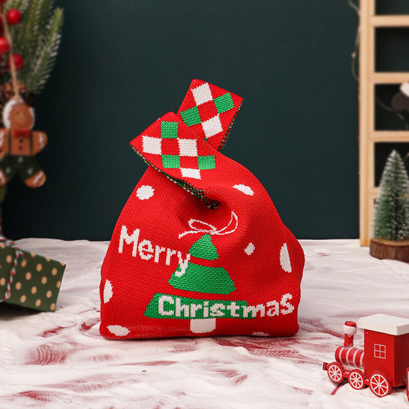 Christmas gift 4-Pack Christmas Knitted Gift Bags - Small & Big Festive Pouches for Apples, Candies, Christmas Eve Gifting & DecorationProduct（L） 