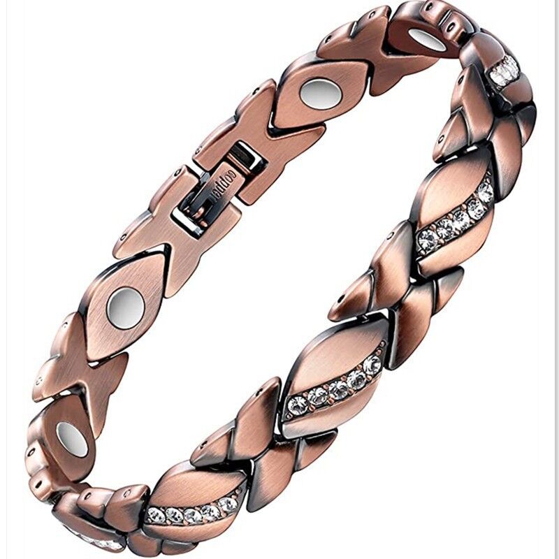 Christmas gift Stylish Ancient Copper Magnetic Therapy Bracelet with Diamond Accents - Enhance Health &amp; Elegance（bronze）