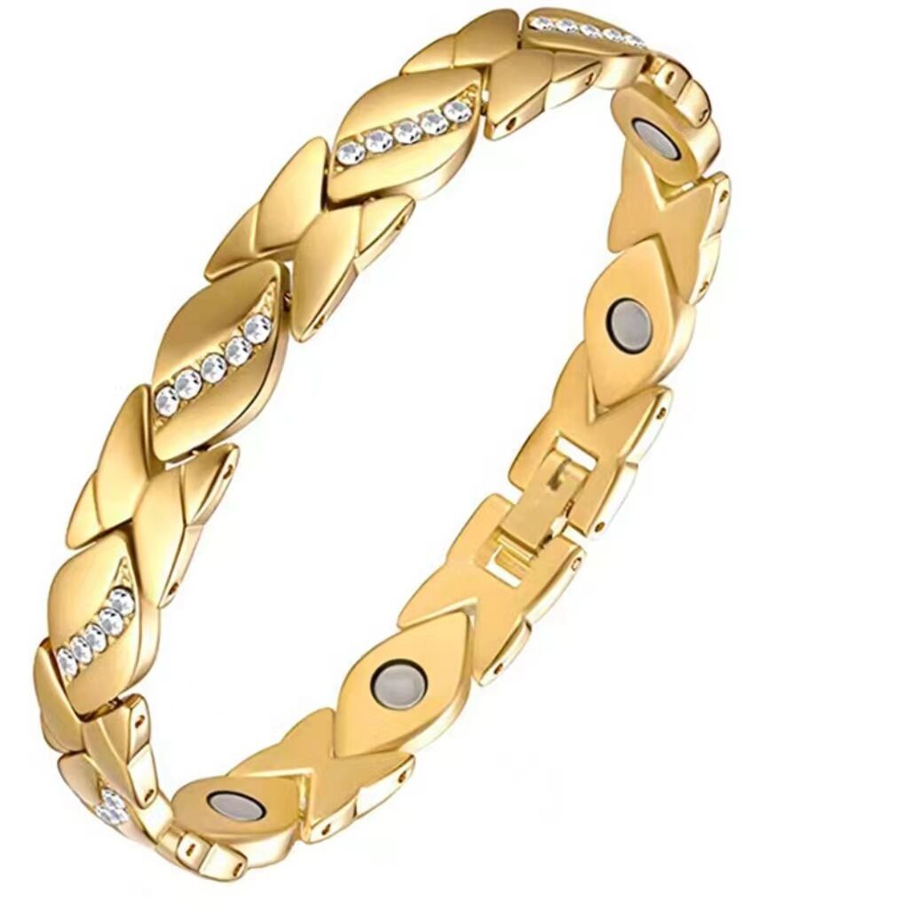 Christmas gift Stylish Ancient Copper Magnetic Therapy Bracelet with Diamond Accents - Enhance Health &amp; Elegance（golden）