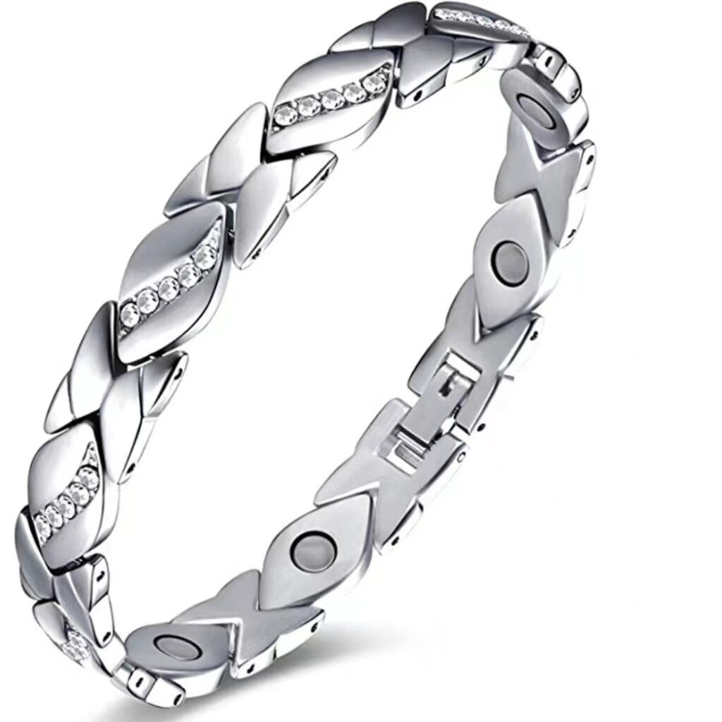 Christmas gift Stylish Ancient Copper Magnetic Therapy Bracelet with Diamond Accents - Enhance Health &amp; Elegance（silver）