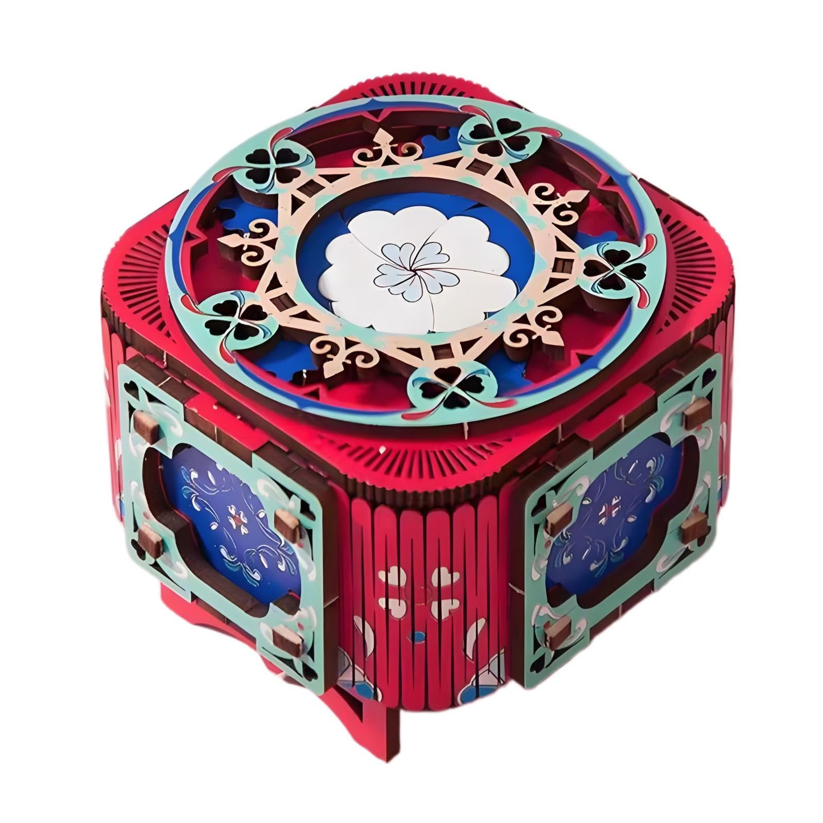 3D Wooden Music Box with LED Light – DIY Mechanical Puzzle Kit, Handcrafted Jewelry Storage, Romantic Gift for Her or Him (Red)
