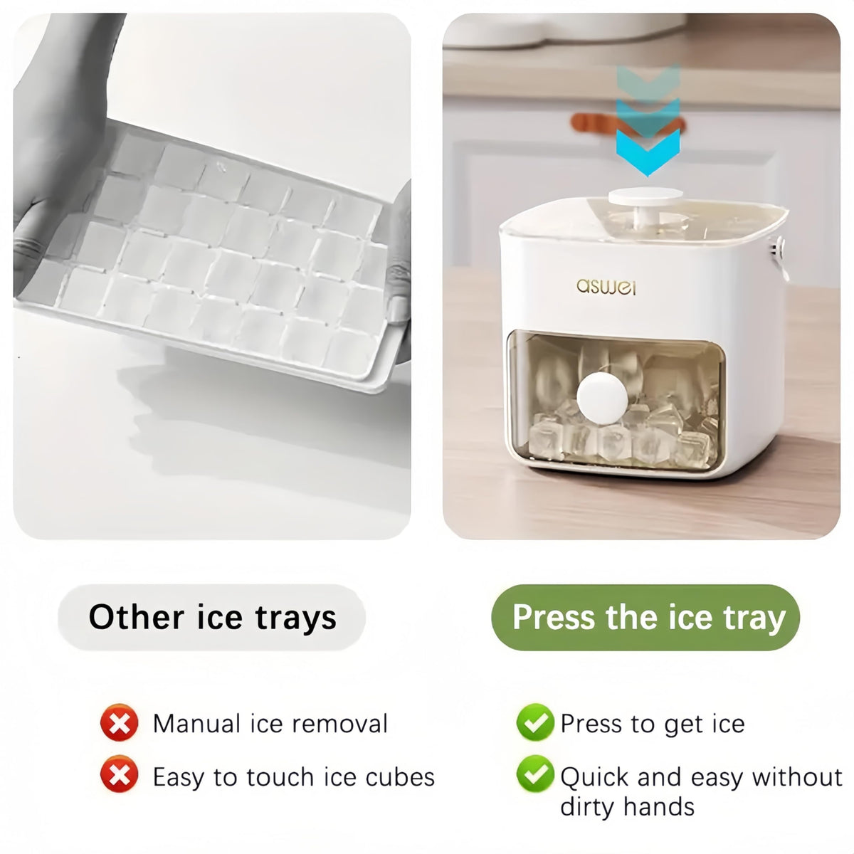Portable Ice Cube Maker with Storage Drawer – BPA-Free, 48-Cube Capacity, Push-Release Tray & Transparent Lid for Cocktails, Coffee, Whiskey(White)