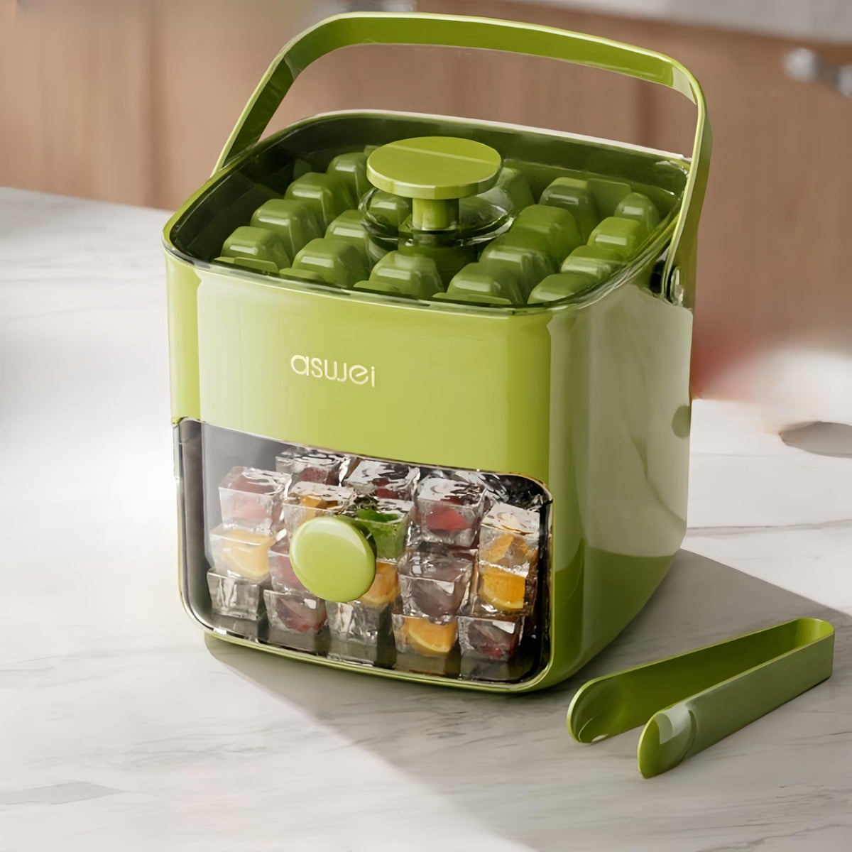 Portable Ice Cube Maker with Storage Drawer – BPA-Free, 48-Cube Capacity, Push-Release Tray &amp; Transparent Lid for Cocktails, Coffee, Whiskey(Green)