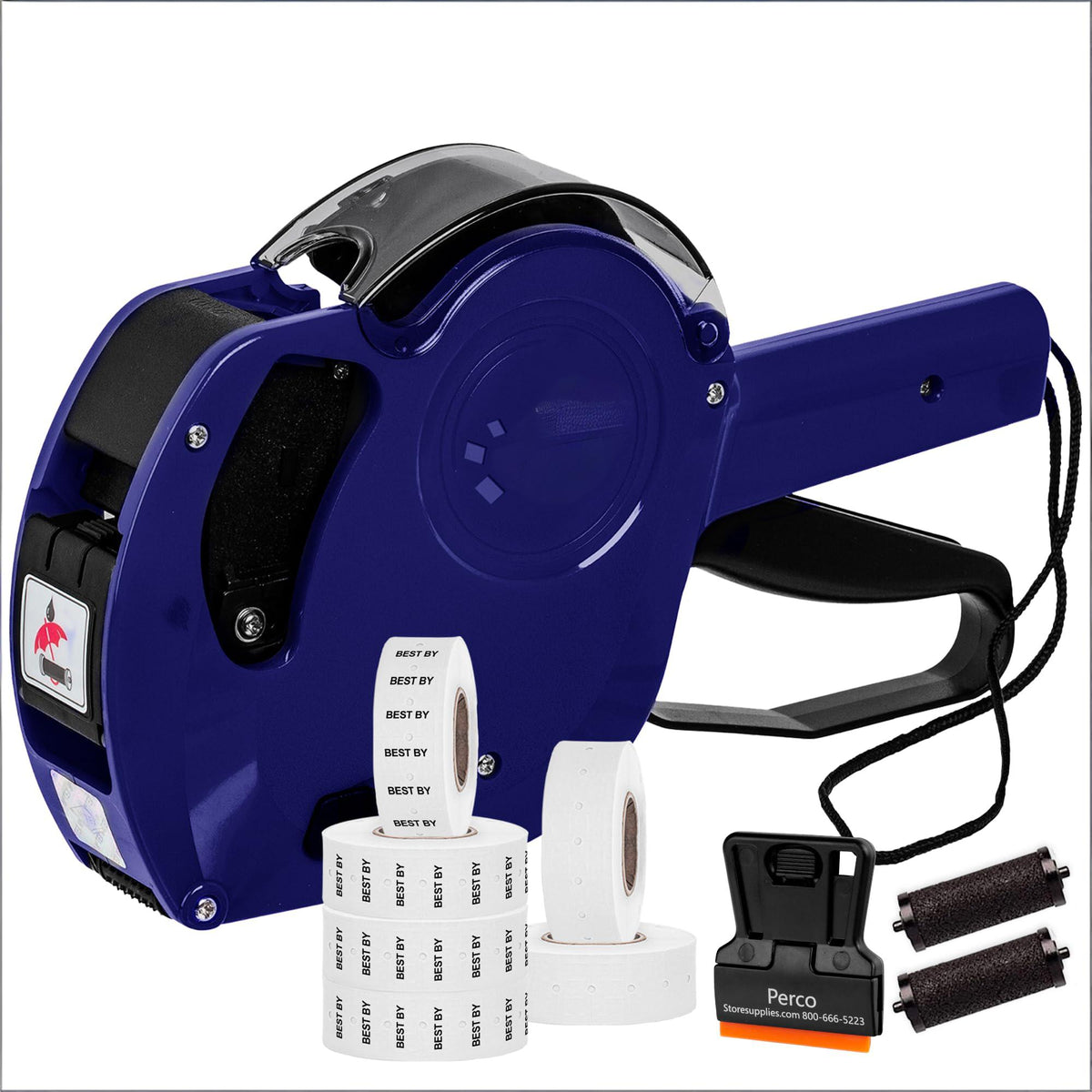 8-Digit Price Label Gun with 6 Rolls of Labels &amp; 2 Ink Cartridges – Date Coding Machine for Retail, Grocery, Office Use – Durable Label Maker Kit (Blue)