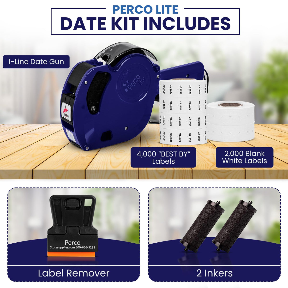 8-Digit Price Label Gun with 6 Rolls of Labels & 2 Ink Cartridges – Date Coding Machine for Retail, Grocery, Office Use – Durable Label Maker Kit (Blue)