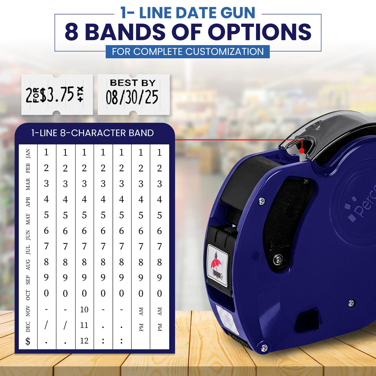 8-Digit Price Label Gun with 6 Rolls of Labels & 2 Ink Cartridges – Date Coding Machine for Retail, Grocery, Office Use – Durable Label Maker Kit (Blue)