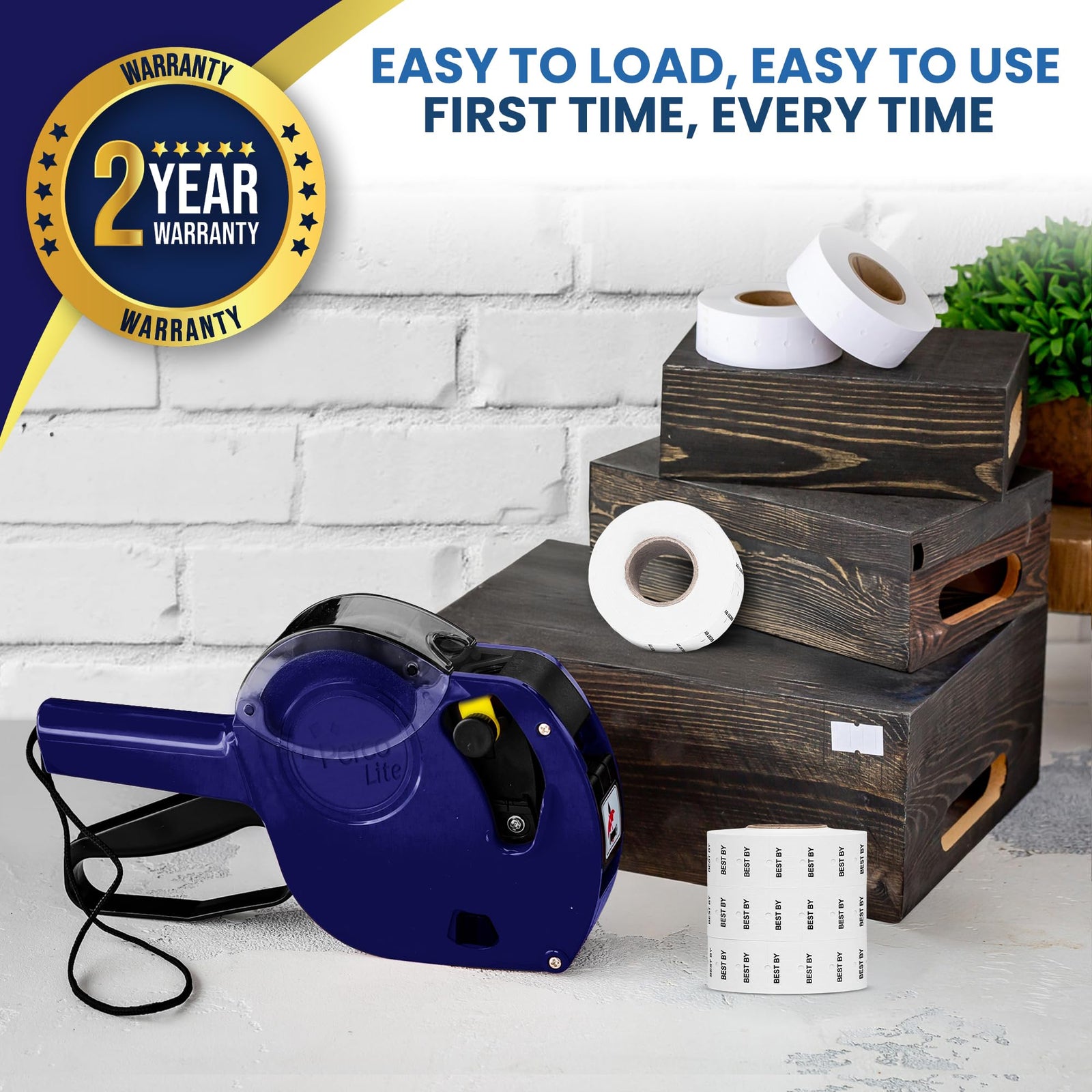 8-Digit Price Label Gun with 6 Rolls of Labels & 2 Ink Cartridges – Date Coding Machine for Retail, Grocery, Office Use – Durable Label Maker Kit (Blue)