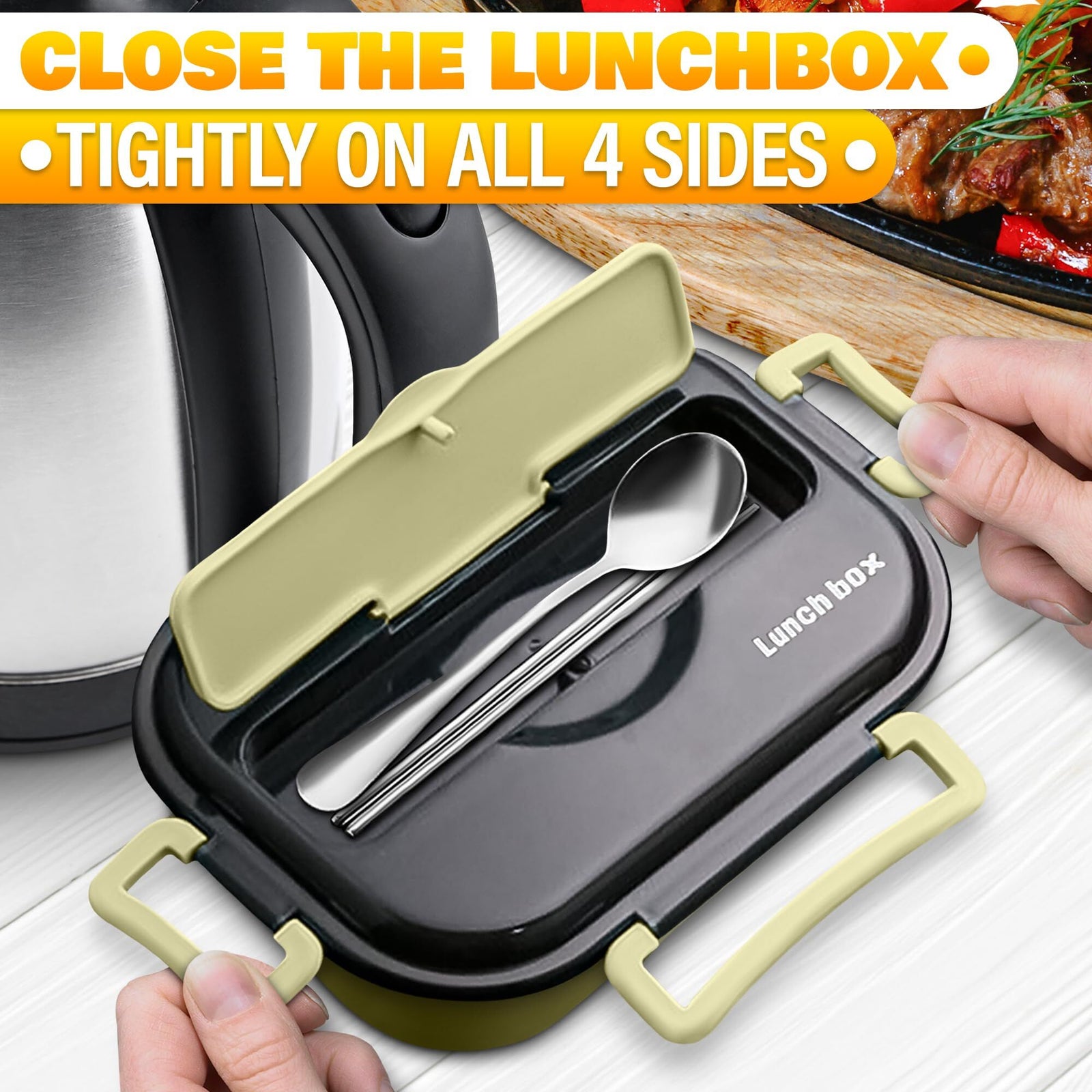 Stainless Steel Bento Lunch Box with Dual Compartments & Utensils – Microwave & Dishwasher Safe for Adults (Green)