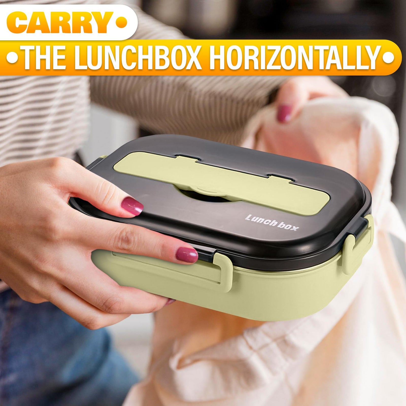 Stainless Steel Bento Lunch Box with Dual Compartments & Utensils – Microwave & Dishwasher Safe for Adults (Green)