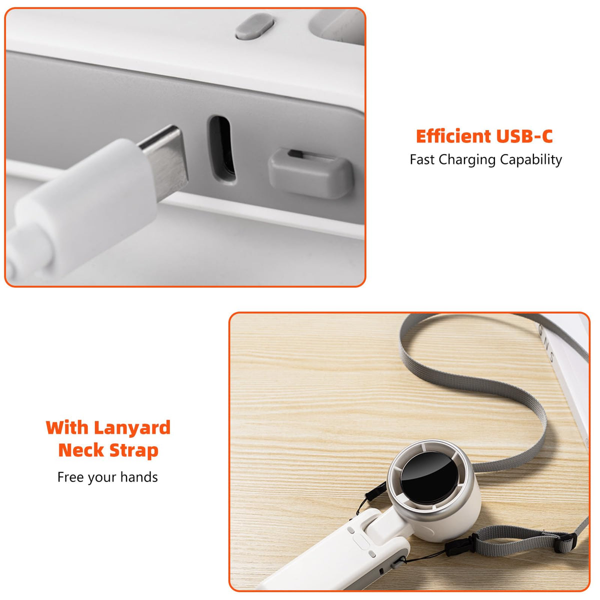 Portable Turbo Handheld Fan with Digital Display – 5-Speed Rechargeable Mini Fan, 3600mAh Battery, Foldable & Neck Strap Design for Outdoor Travel and Daily Use(White)