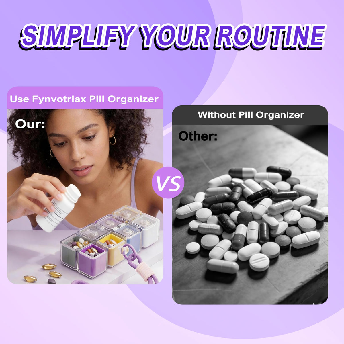 Cube-Shaped Weekly Pill Organizer with Carabiner Clip – 7 Compartment Portable Medicine Case, Airtight & Moisture-Resistant for Daily Vitamins or Emergency Use (Rainbow)