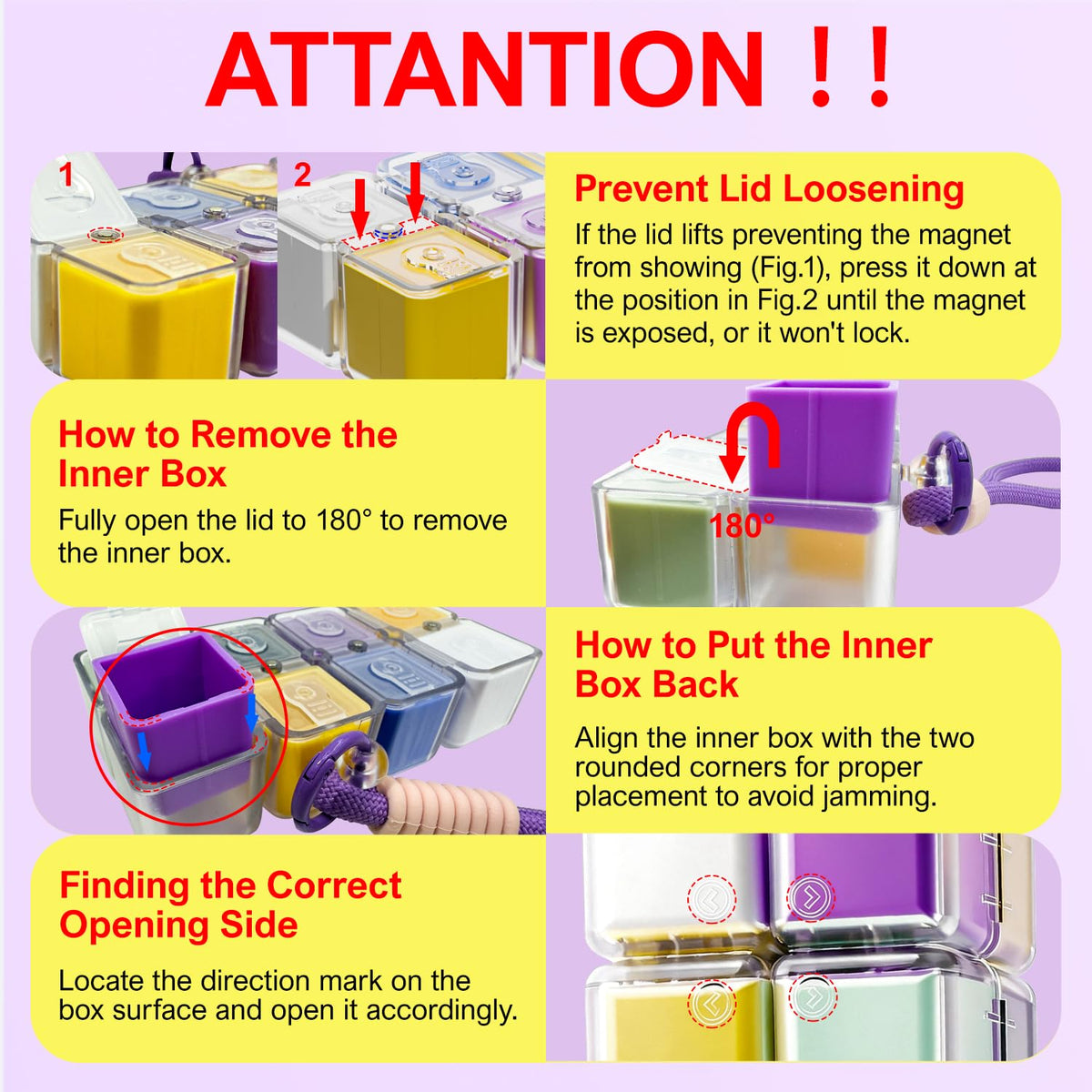 Cube-Shaped Weekly Pill Organizer with Carabiner Clip – 7 Compartment Portable Medicine Case, Airtight & Moisture-Resistant for Daily Vitamins or Emergency Use (Rainbow)