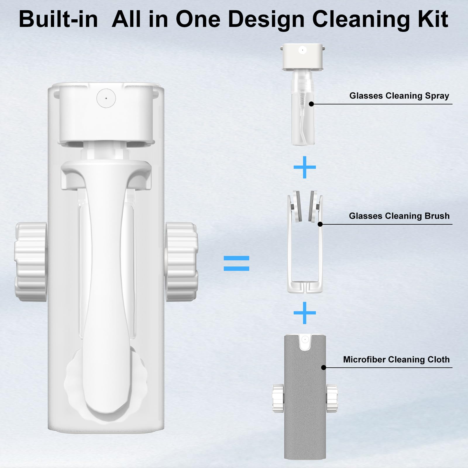 All-in-One Portable Glasses Cleaning Kit with Spray, Brush & Microfiber Cloth – Compact Lens Cleaner for Eyeglasses, Phone Screens, and More (White)