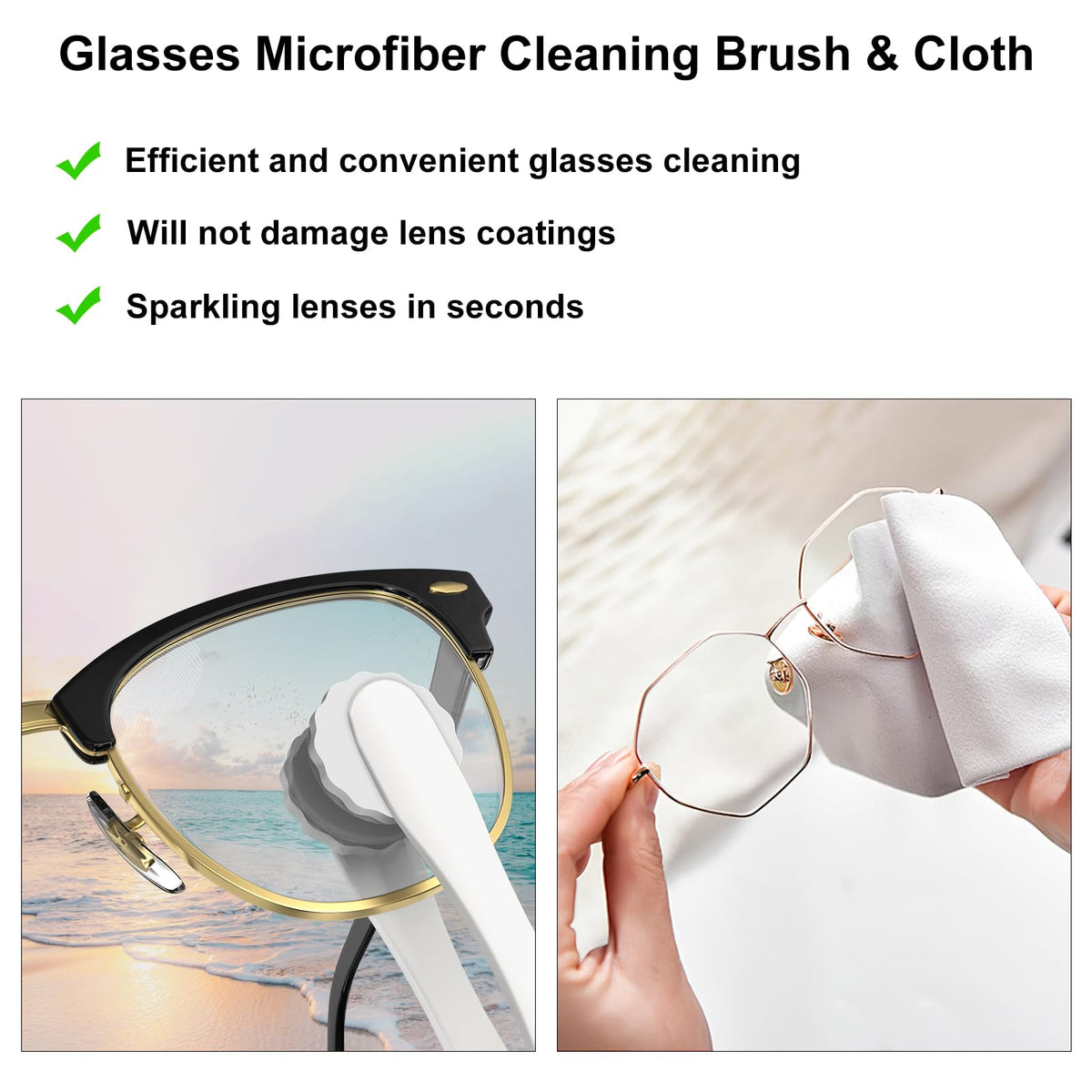 All-in-One Portable Glasses Cleaning Kit with Spray, Brush & Microfiber Cloth – Compact Lens Cleaner for Eyeglasses, Phone Screens, and More (White)