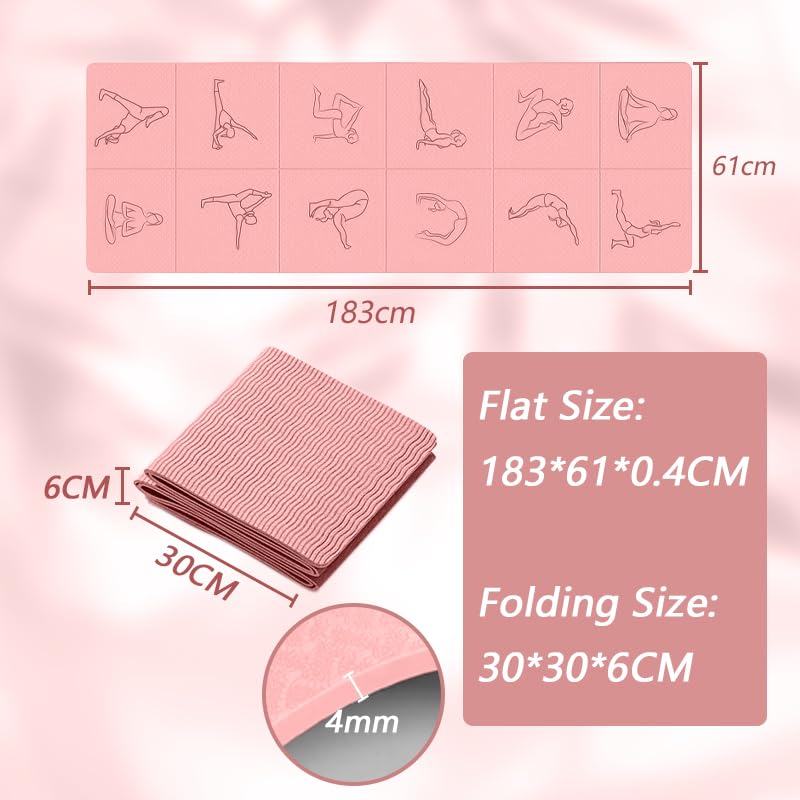 Portable Foldable Yoga Mat – Dual-Sided Non-Slip TPE Exercise Mat for Yoga, Pilates, Kids Nap & Travel (Black) | Other Colors Available in Store