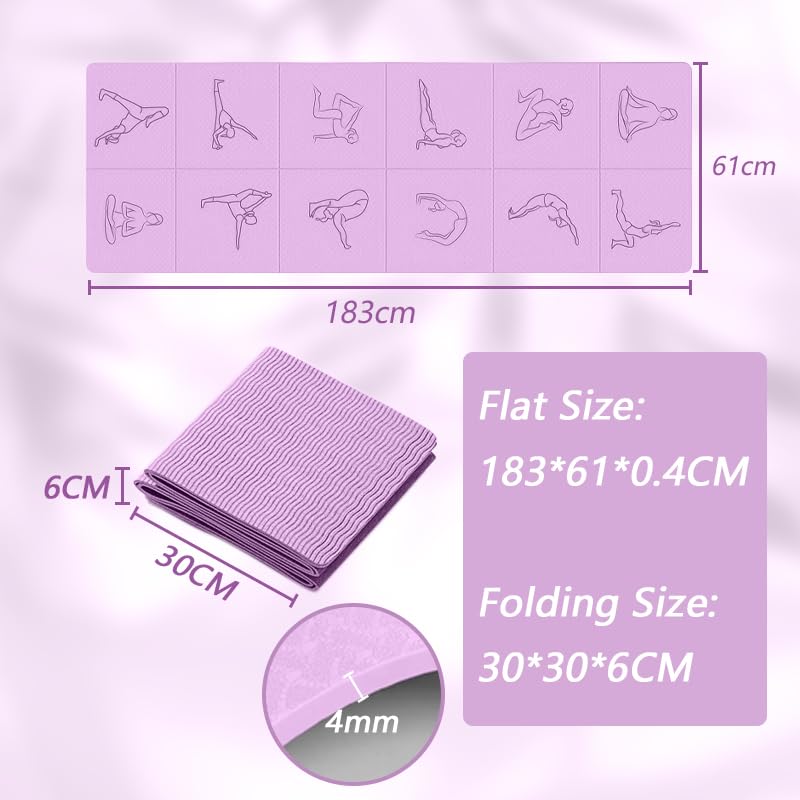 Portable Foldable Yoga Mat – Dual-Sided Non-Slip TPE Exercise Mat for Yoga, Pilates, Kids Nap & Travel (Purple) | Other Colors Available in Store