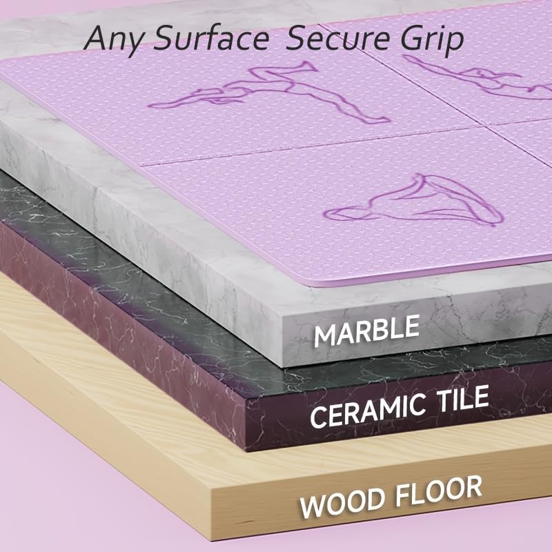 Portable Foldable Yoga Mat – Dual-Sided Non-Slip TPE Exercise Mat for Yoga, Pilates, Kids Nap & Travel (Purple) | Other Colors Available in Store
