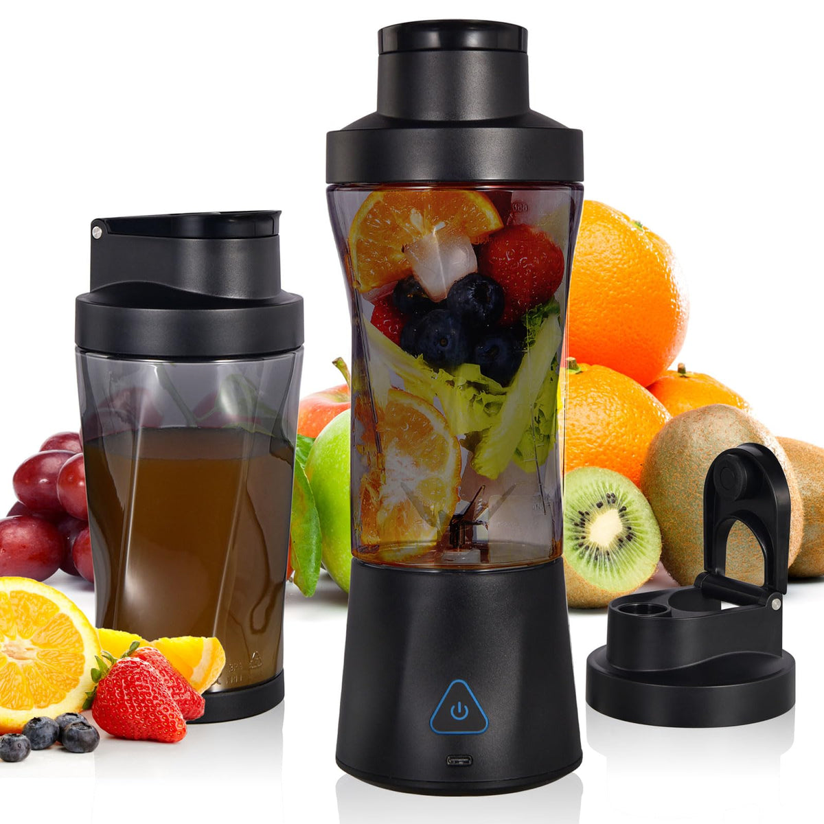 Portable Blender with 360W Motor – Wireless 24oz Juicer, USB-C Rechargeable, Self-Cleaning, 6-Blade, BPA-Free (Black Transparent) | Other Colors Available in Store