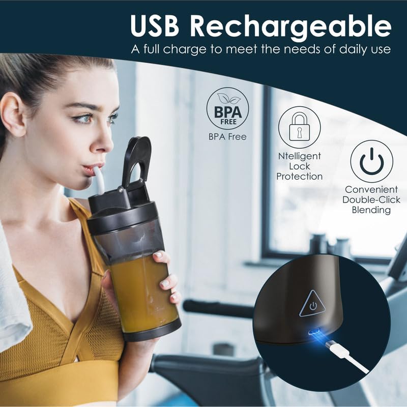 Portable Blender with 360W Motor – Wireless 24oz Juicer, USB-C Rechargeable, Self-Cleaning, 6-Blade, BPA-Free (Black) | Other Colors Available in Store