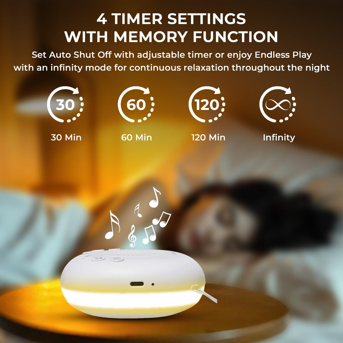 Portable White Noise Machine with 20 Soothing Sounds & RGB LED Night Light – Compact Sleep Sound Device for Babies, Adults & Travel