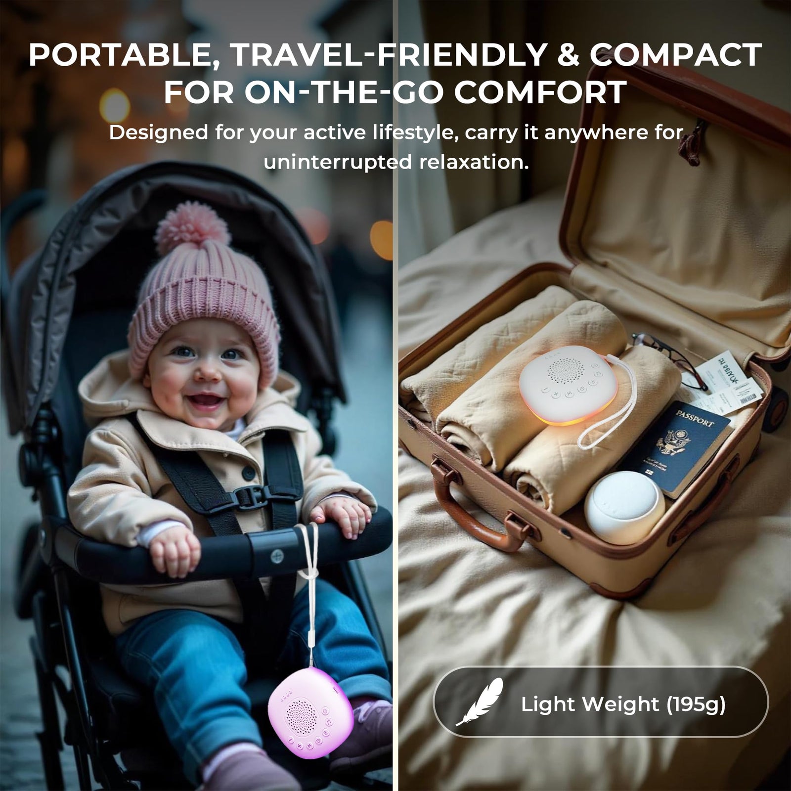 Portable White Noise Machine with 20 Soothing Sounds & RGB LED Night Light – Compact Sleep Sound Device for Babies, Adults & Travel