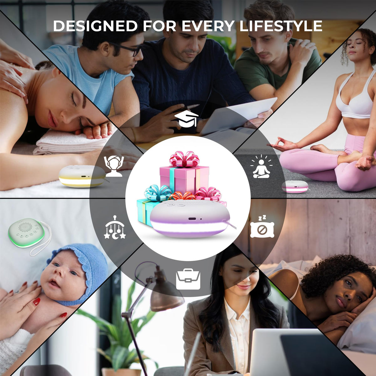 Portable White Noise Machine with 20 Soothing Sounds & RGB LED Night Light – Compact Sleep Sound Device for Babies, Adults & Travel