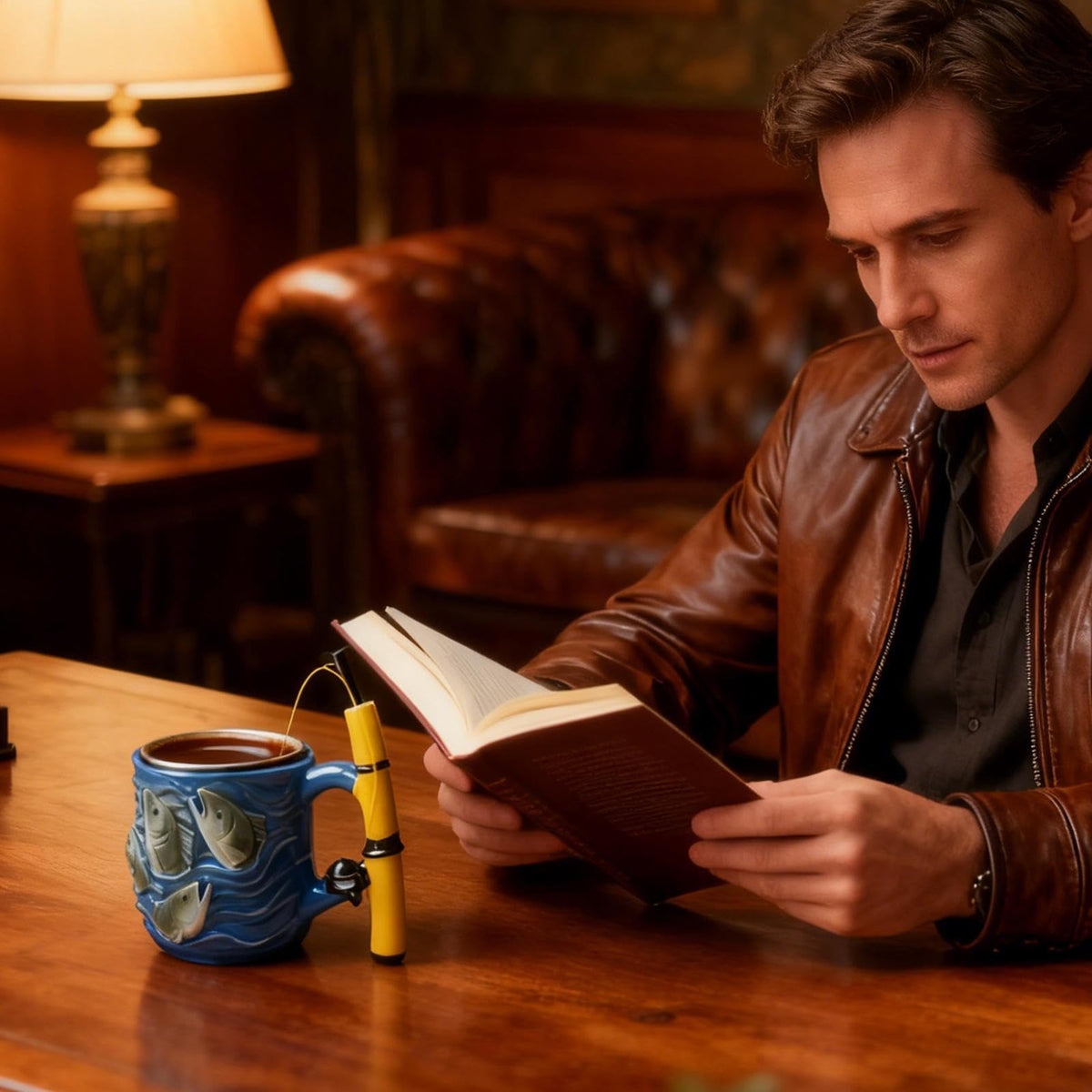 Fishing Rod Ceramic Mug with Realistic Fish Design, 100ml Mini Coffee Cup for Anglers – Durable & Fun Gift for Outdoor Enthusiasts, Office, Camping, or Home Use (Blue)