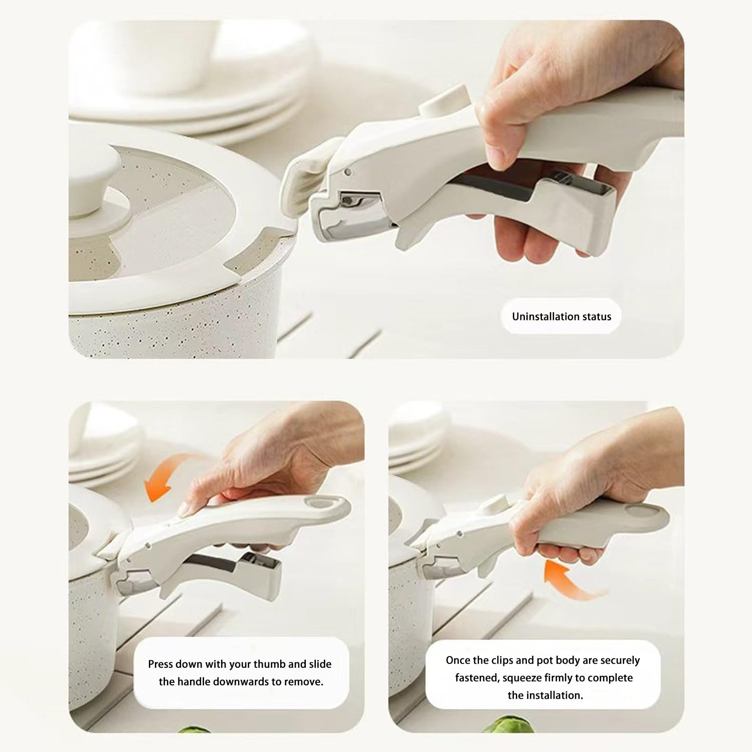 Removable Pot Handle with Quick-Release Clip – Universal Kitchen Cookware Handle Replacement for Pans and Pots (White)