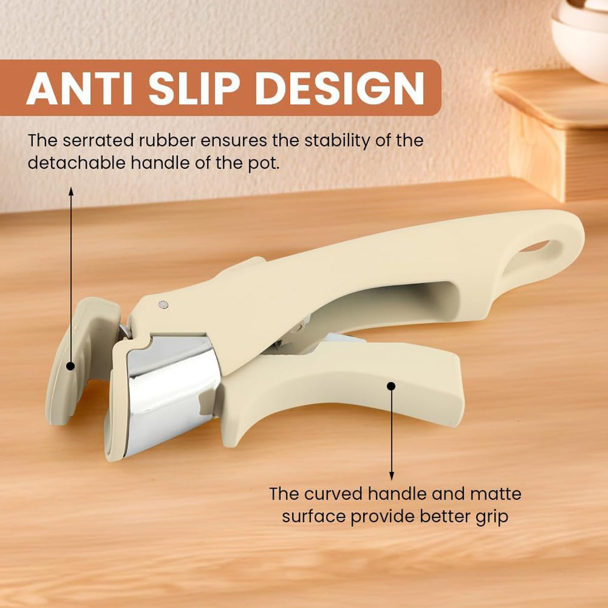 Removable Pot Handle with Quick-Release Clip – Universal Kitchen Cookware Handle Replacement for Pans and Pots (White)