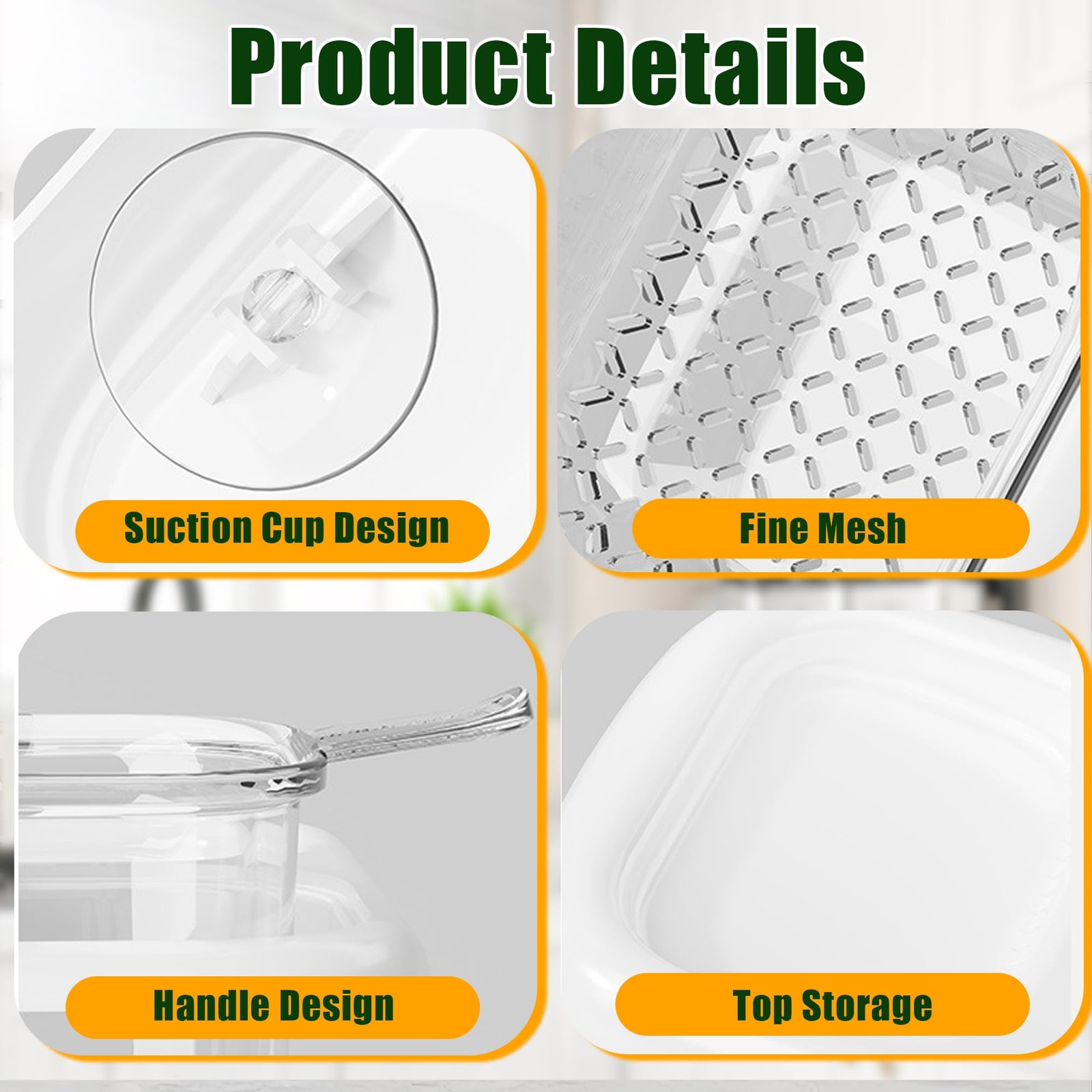 2-Pack Kitchen Sink Drain Basket – White Suction Mount Strainer for Food Waste, Tea Leaves & Vegetables – Space-Saving Filter with Top Storage (White)