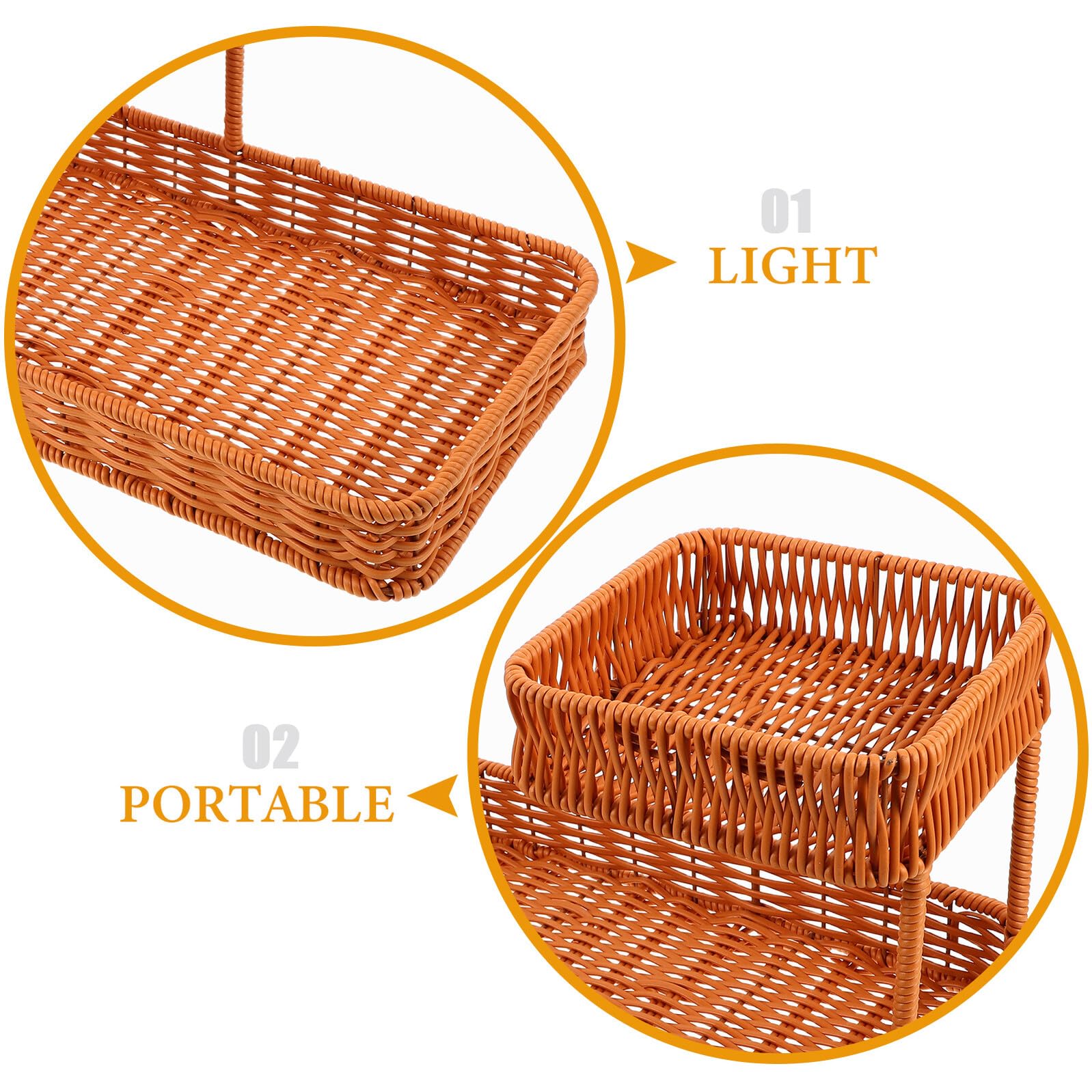 Two-Tier Woven Snack Basket Organizer – Decorative Storage Tray for Kitchen Countertop, Coffee Table, Bathroom Vanity, and Dining Room – Holds Fruit, Bread, Cosmetics, Jewelry, and Tea Sets – Rustic Brown Rattan-Look Home Decor Basket (Brown)