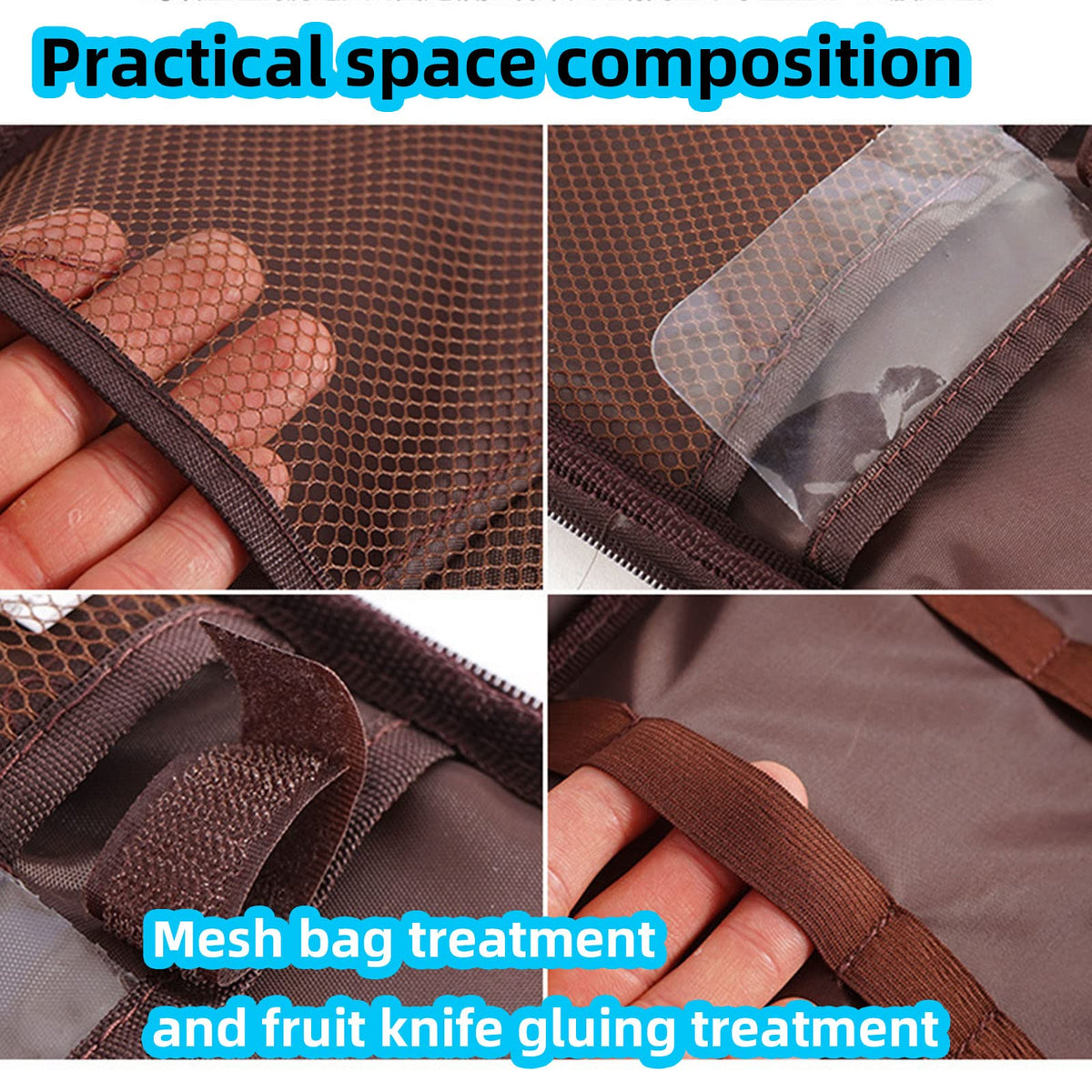 Multi-Functional Outdoor Kitchen Utensil Organizer – Durable Travel Storage Bag with Elastic Straps, Mesh Pockets & Carry Handle, Compact Size (Brown)