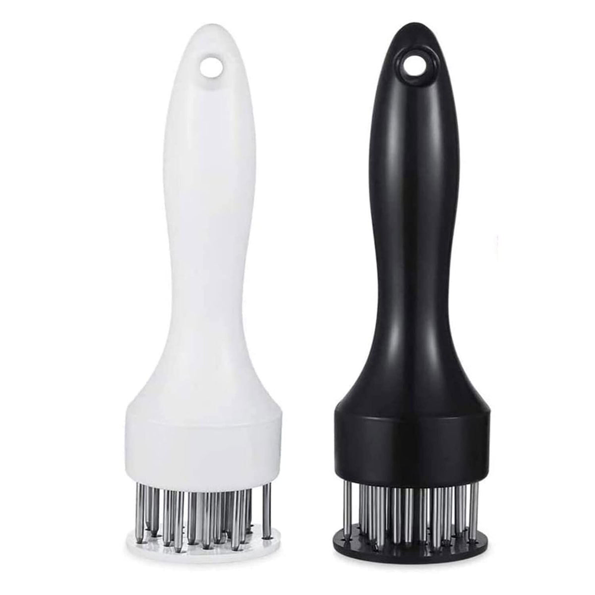 Meat Tenderizer Set with Stainless Steel Needles – 2-Piece Kitchen Tool for Marinating &amp; Cooking Beef, Chicken, Pork, Fish (Black &amp; White)