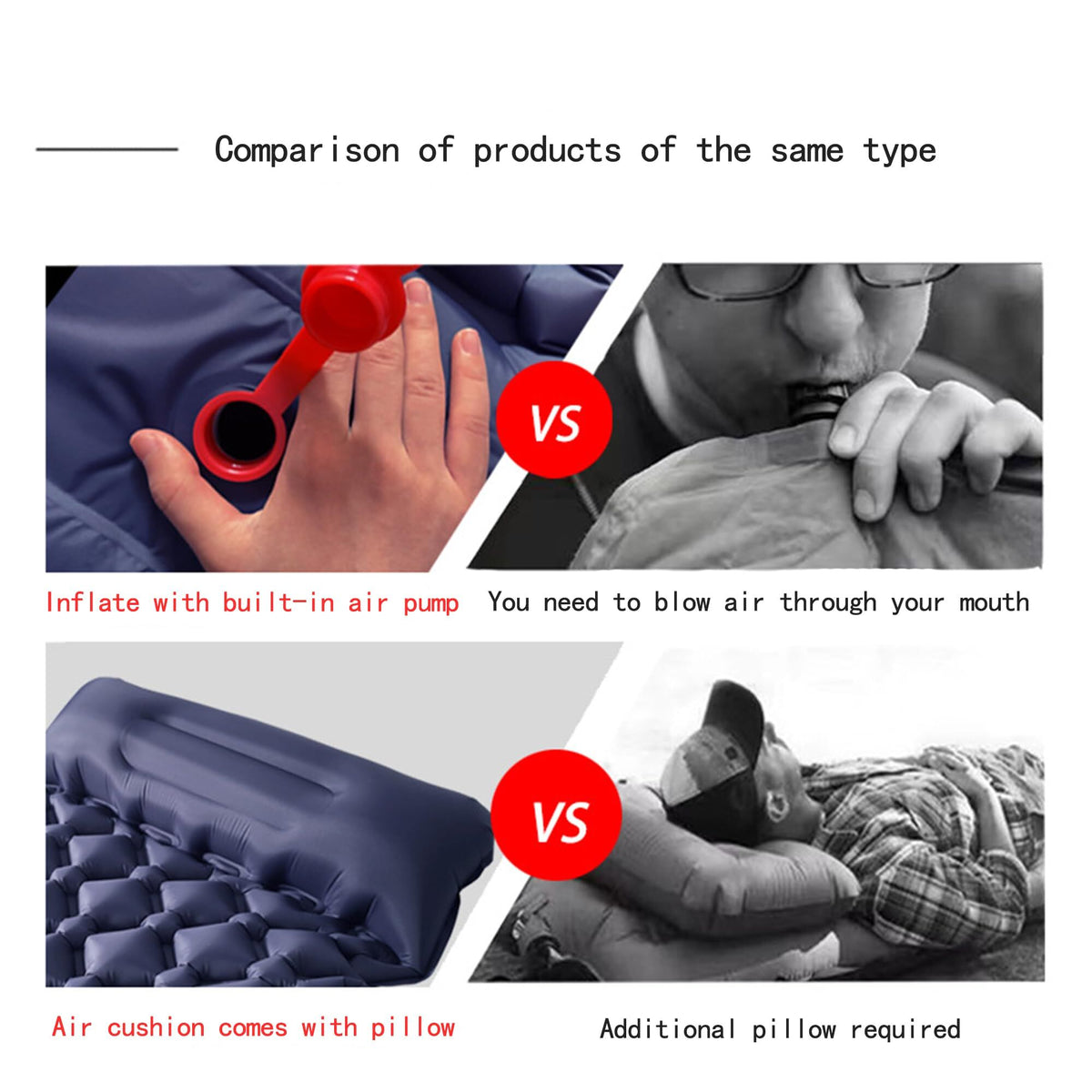 Ultralight Camping Sleeping Pad: Built-in Foot Pump, Integrated Pillow – Compact, Waterproof for Hiking/Backpacking (Dark Blue)