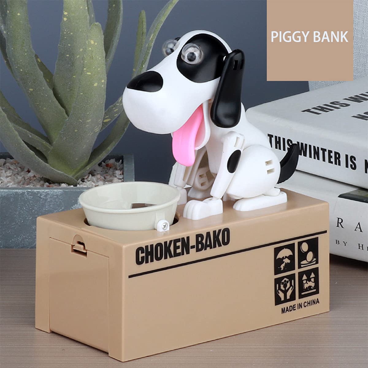 Interactive Dog Coin Bank – Automatic Electric Money Saving Piggy Bank with Moving Dog Design – Fun Kids Gift &amp; Desk Decor (White)