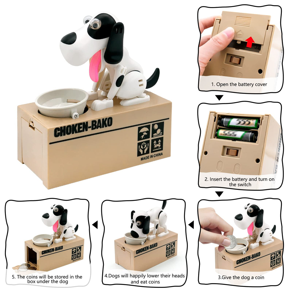 Interactive Dog Coin Bank – Automatic Electric Money Saving Piggy Bank with Moving Dog Design – Fun Kids Gift & Desk Decor (White)