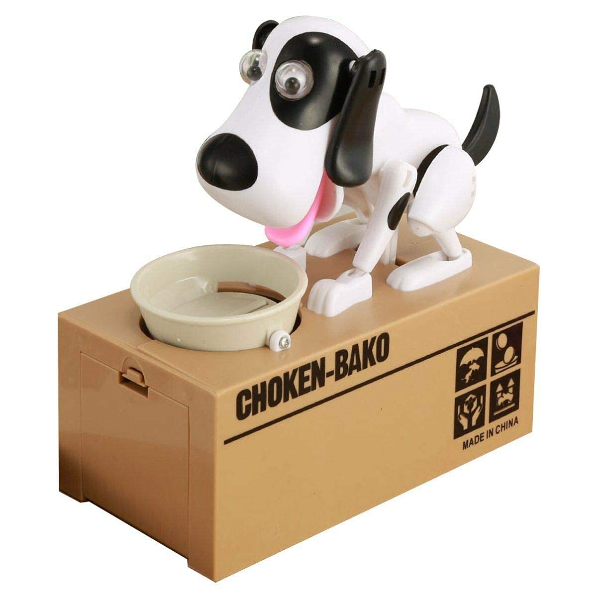 Interactive Dog Coin Bank – Automatic Electric Money Saving Piggy Bank with Moving Dog Design – Fun Kids Gift & Desk Decor (White)