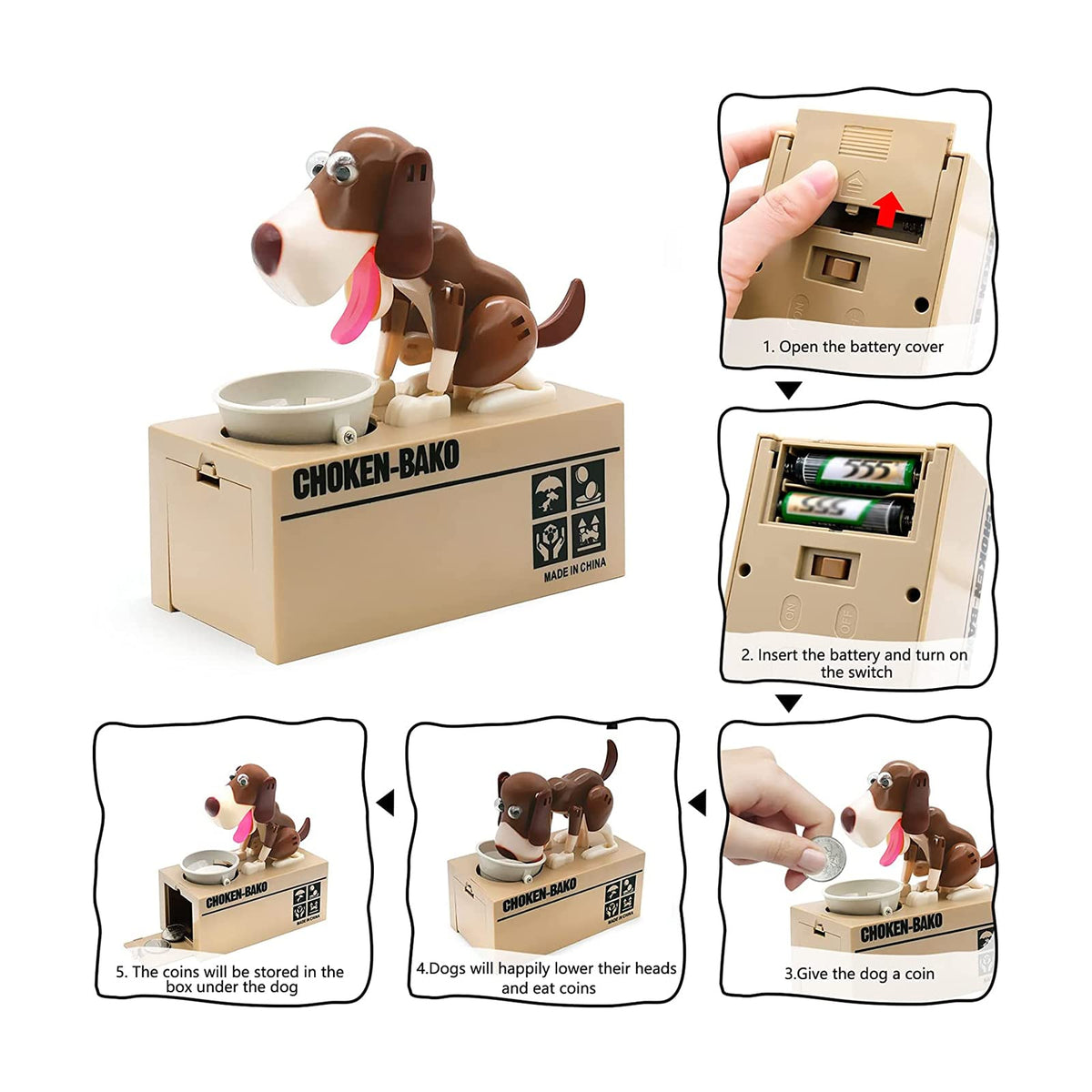 Interactive Dog Coin Bank – Automatic Electric Money Saving Piggy Bank with Moving Dog Design – Fun Kids Gift & Desk Decor (Coffee)