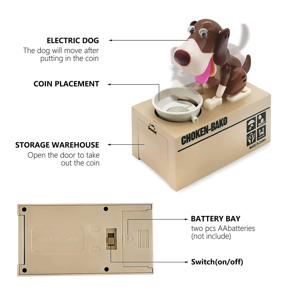 Interactive Dog Coin Bank – Automatic Electric Money Saving Piggy Bank with Moving Dog Design – Fun Kids Gift & Desk Decor (Coffee)